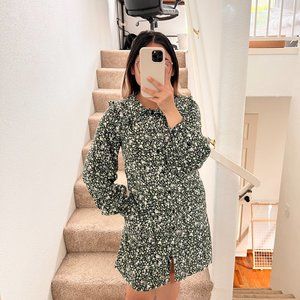 & Other Stories Green Statement Collar Floral Mini Dress EU 36 / US 4